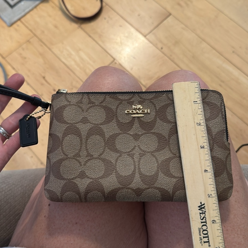 Coach Double Corner Zip Wristlet In Signature Canvas - Picture 2 of 15